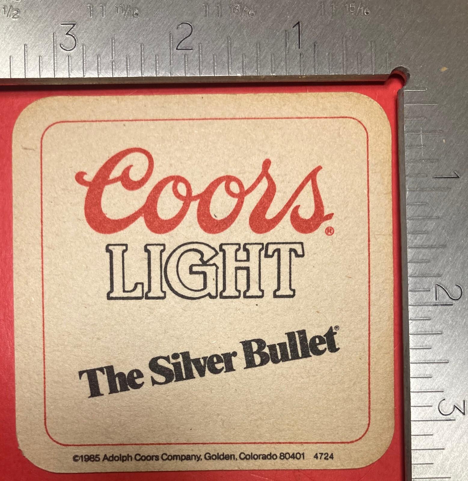 COORS LIGHT SILVER BULLET 1985 3.5 INCH SQUARE BEER COASTER VINTAGE RARE
