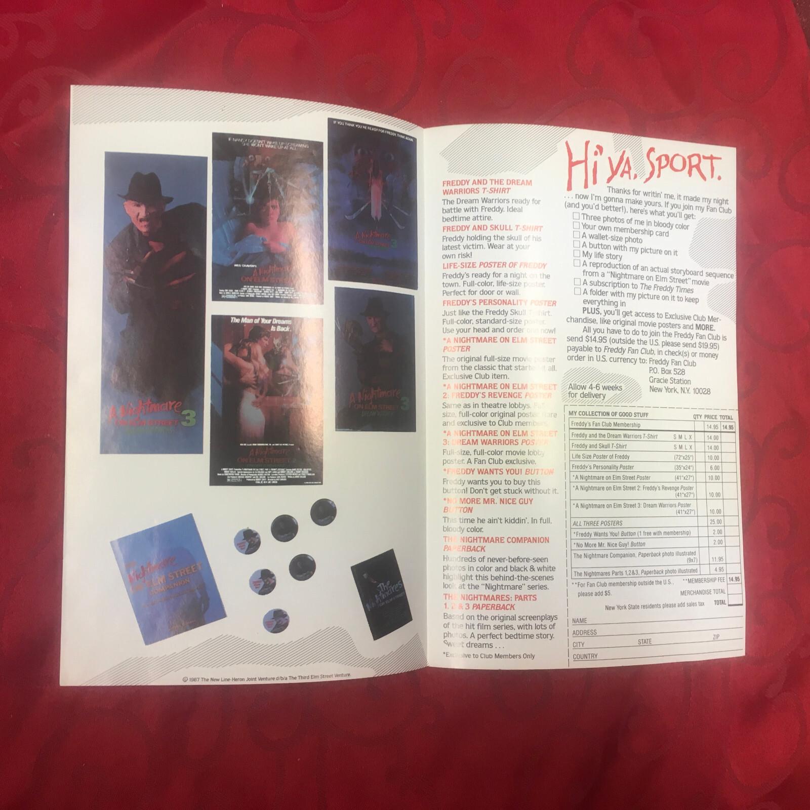 1987 Rare Nightmare On Elm Street 3 Dream Warriors- Freddy Fan Club Order Form