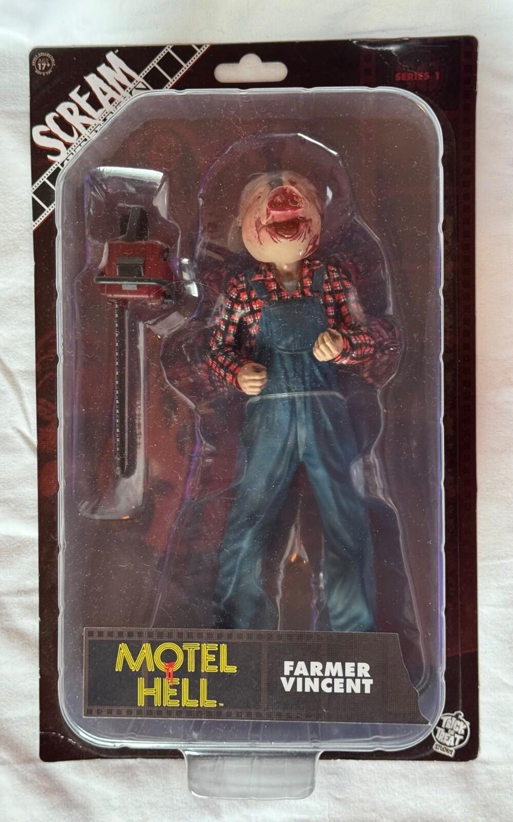 MOTEL HELL Scream Greats FARMER VINCENT Pig Head 8" Action Figure (Rory Calhoun)