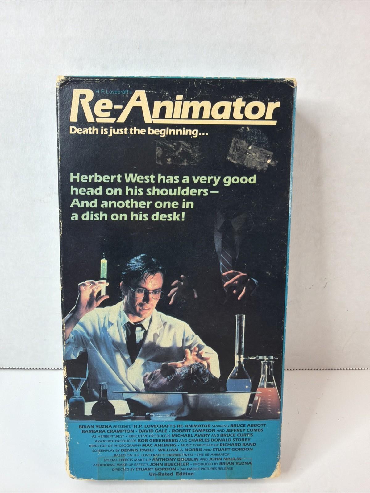 Vintage 1986 Re-Animator Un-Rated Edition VHS Horror Movie (Vestron Video)
