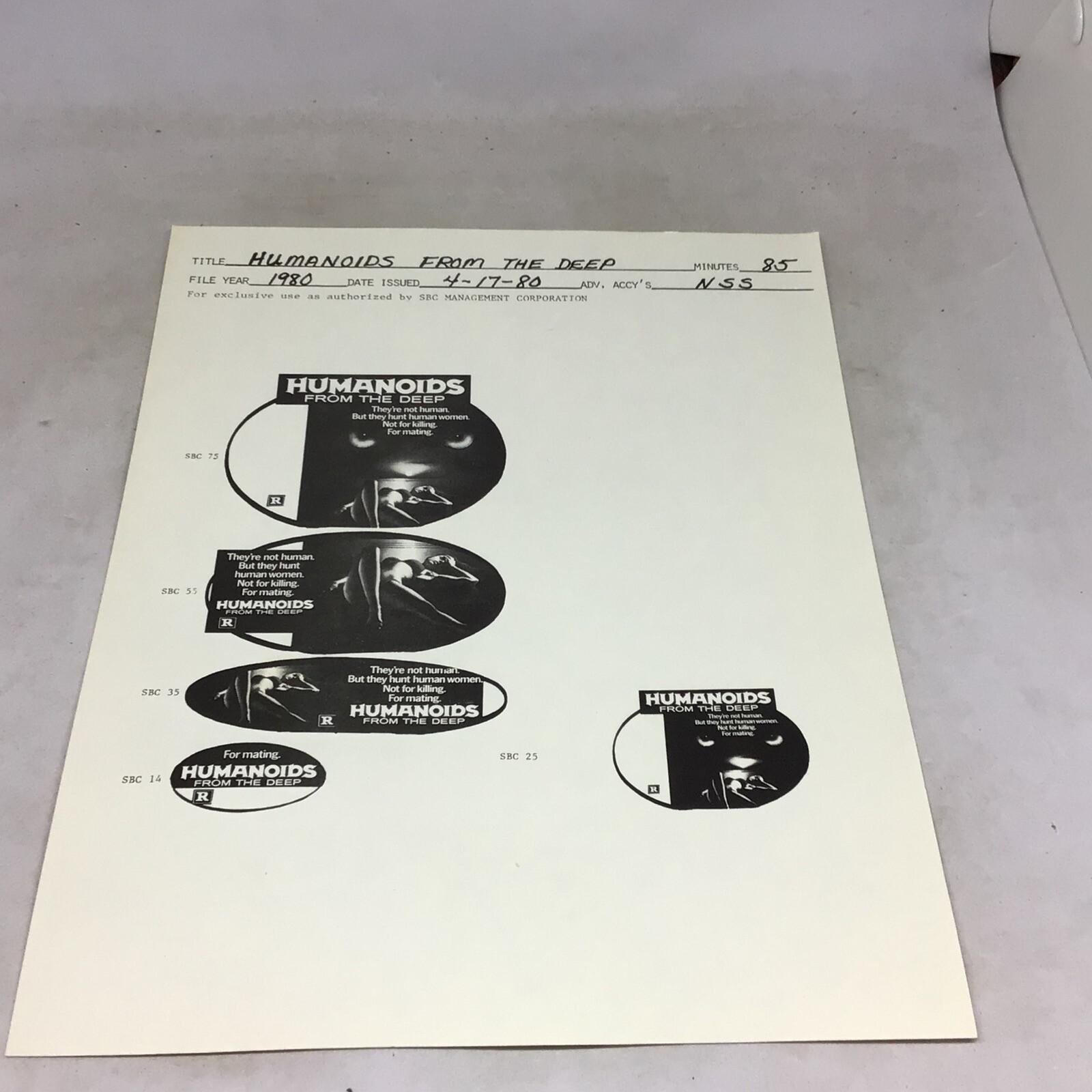 Original 1980 Humanoids From The Deep Movie Advertising *RARE*