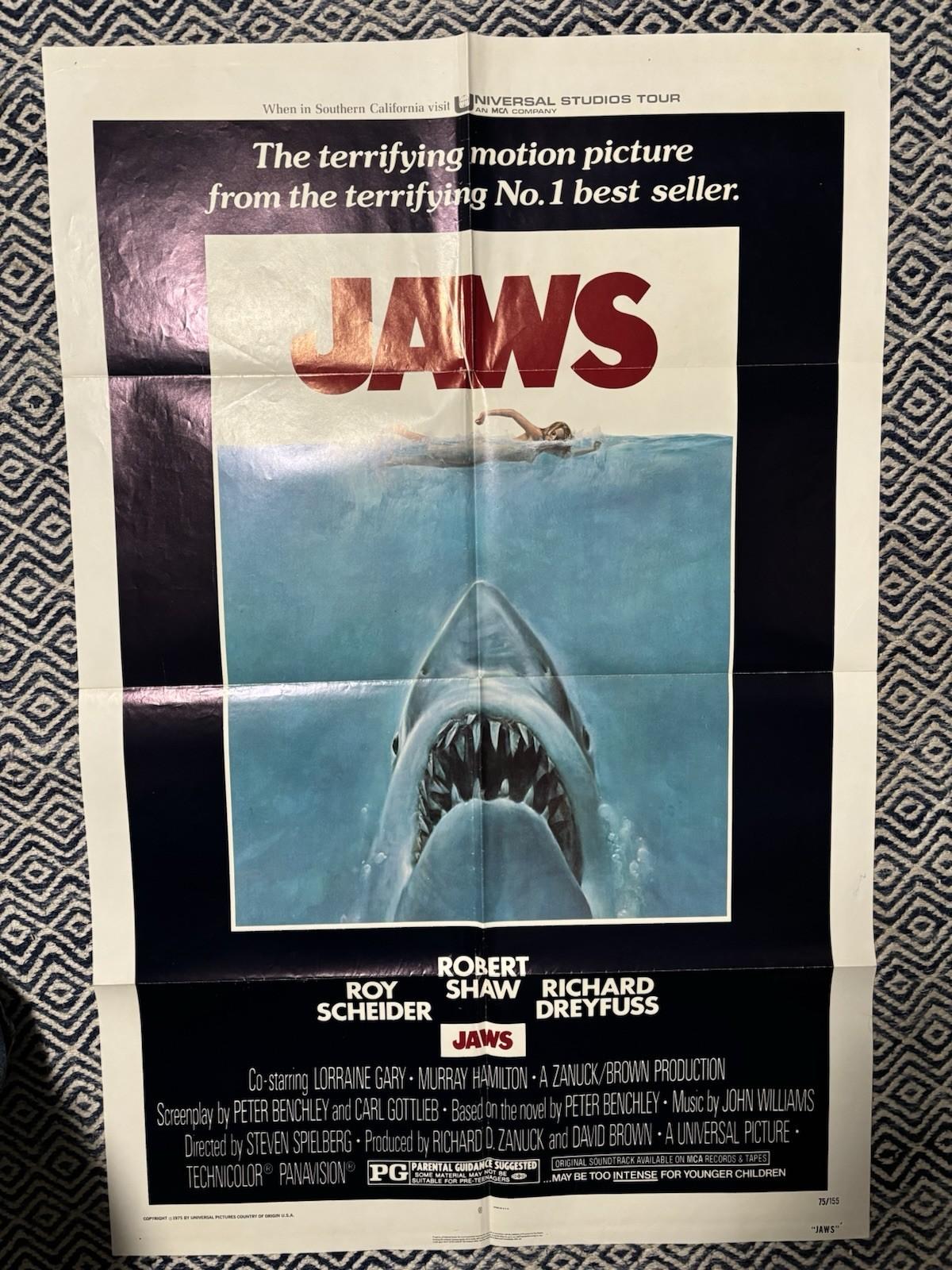 Original 1975 JAWS One Sheet Movie Poster Steven Spielberg Vintage 75/155