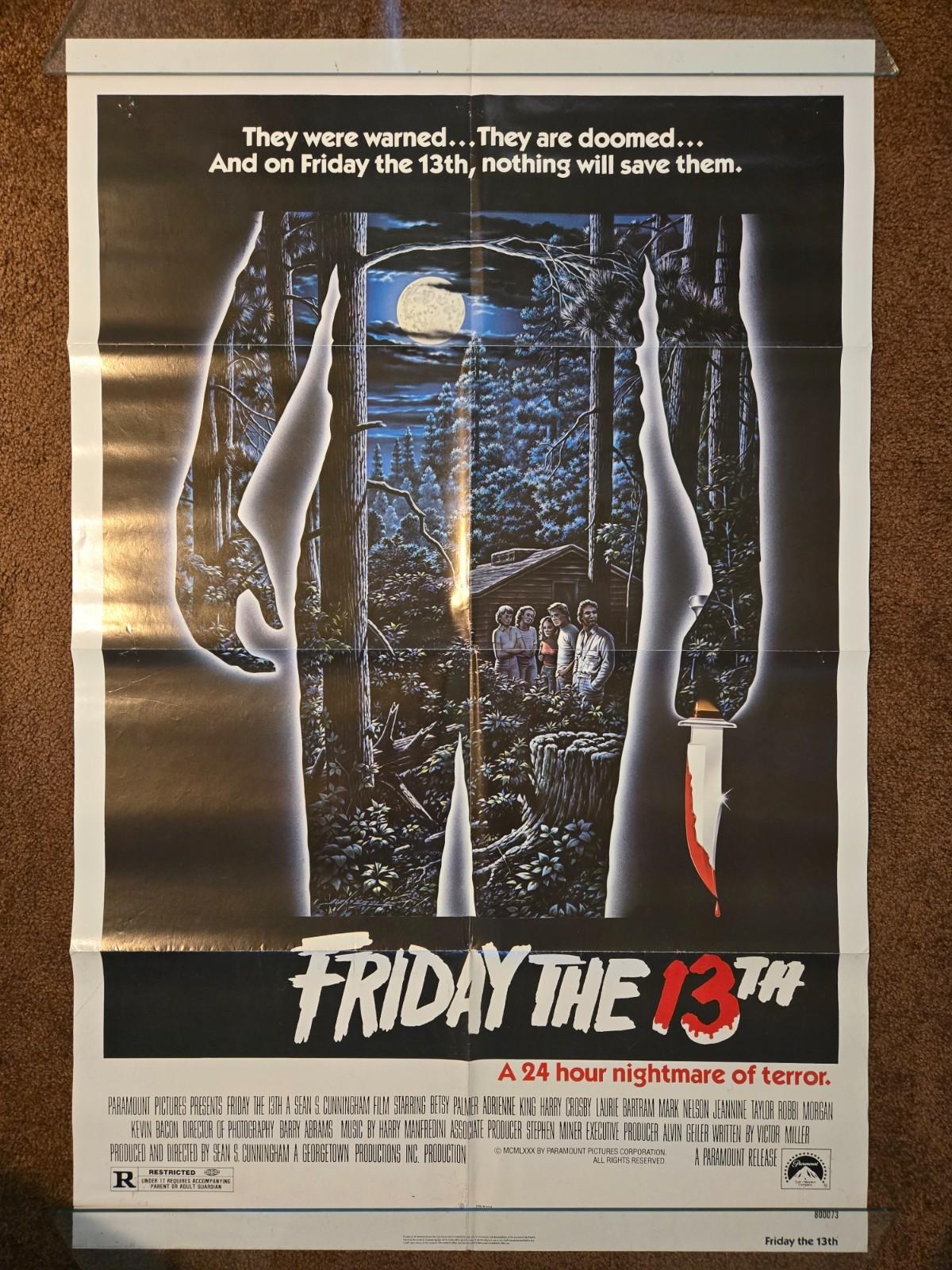FRIDAY THE 13TH - 1980 ORIGINAL 27X41 Movie Poster One Sheet Very good color