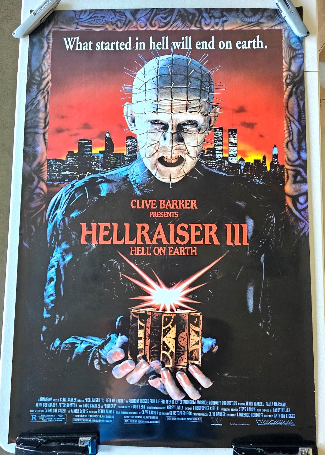 HELLRAISER III HELL ON EARTH ORIGINAL ROLLED 27x41 MOVIE POSTER 1992 THREE 3