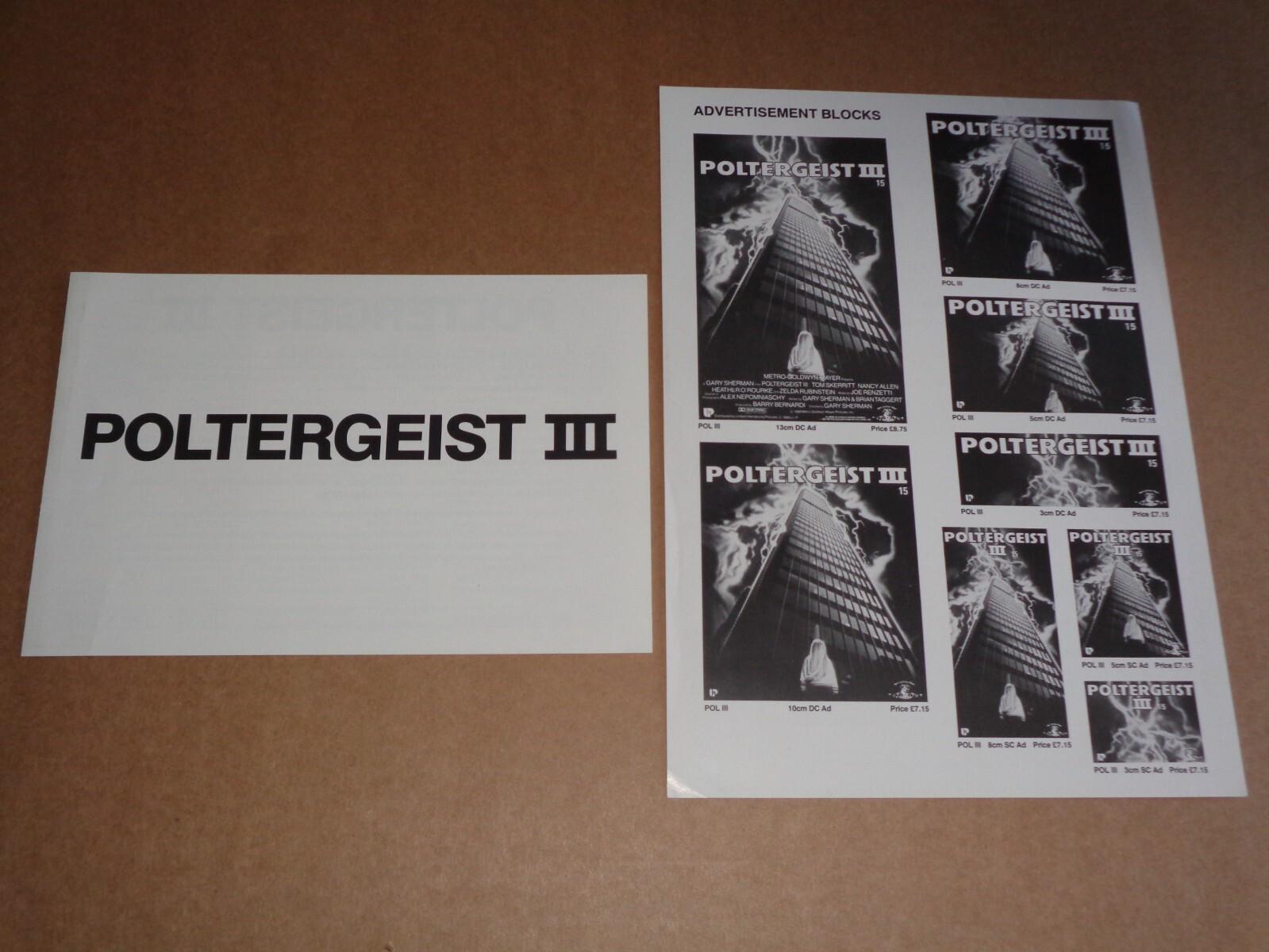 Poltergeist III 1988 Horror Film Synopsis + Ad sheet (Tom Skerritt/Nancy Allen)