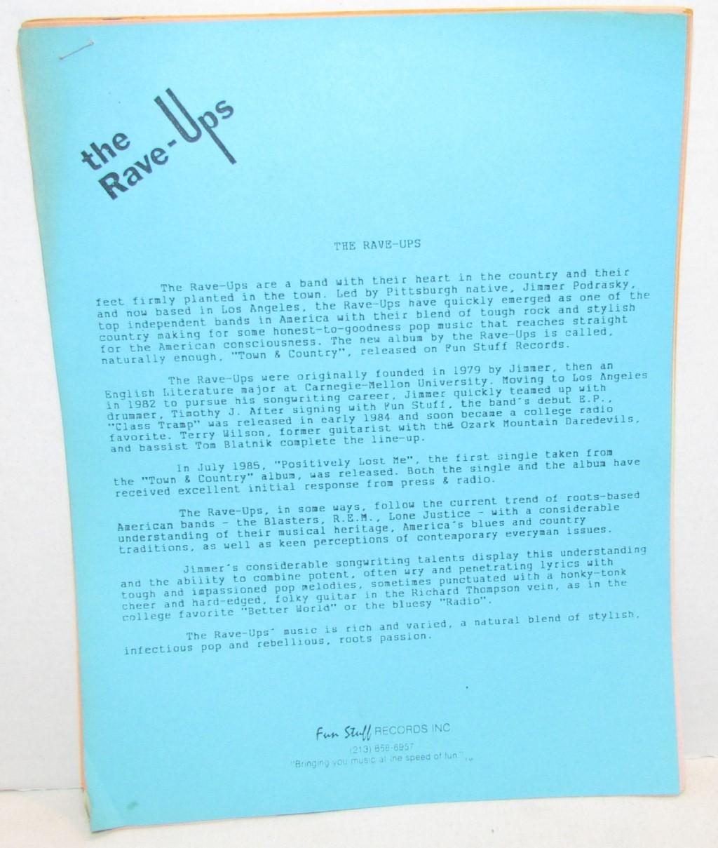 The Rave-Ups Press Kit for Town and Country LP Fun Stuff Records, 1985