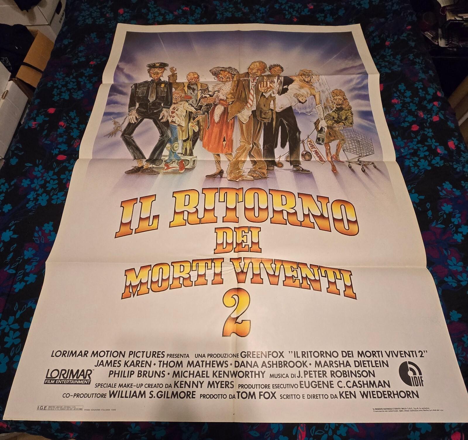 RETURN OF THE LIVING DEAD 2 - ORIGINAL ITALIAN ONE-PANEL FOLDED POSTER - 1988
