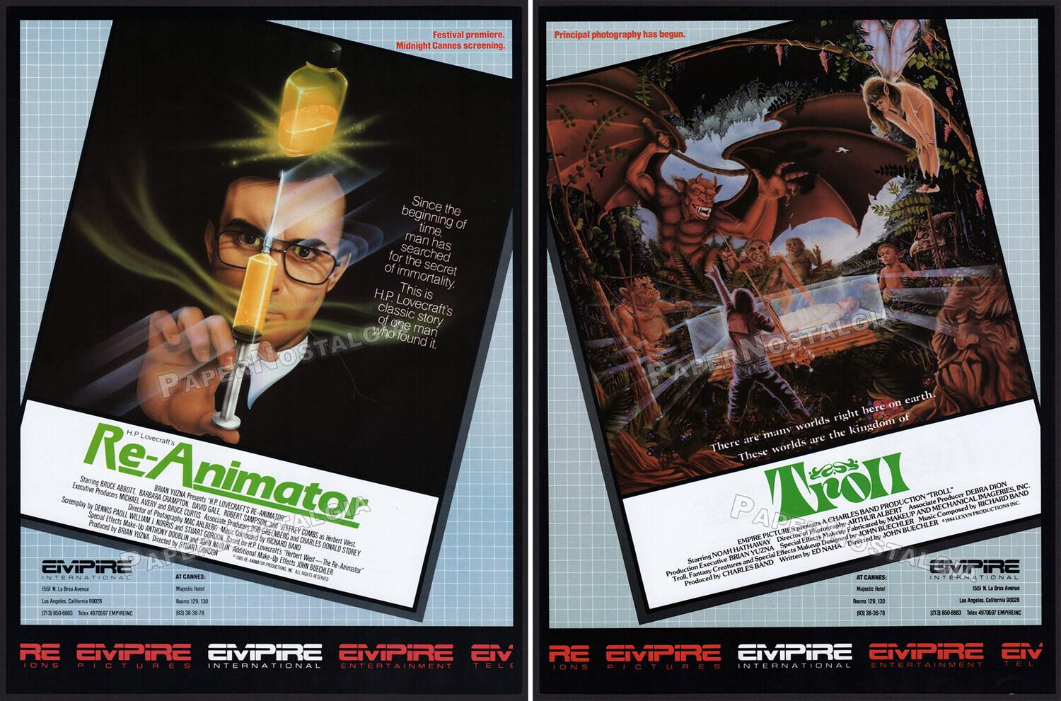 RE-ANIMATOR / TROLL - Original 1985 Trade AD/ poster_ Jeffrey Combs Charles Band