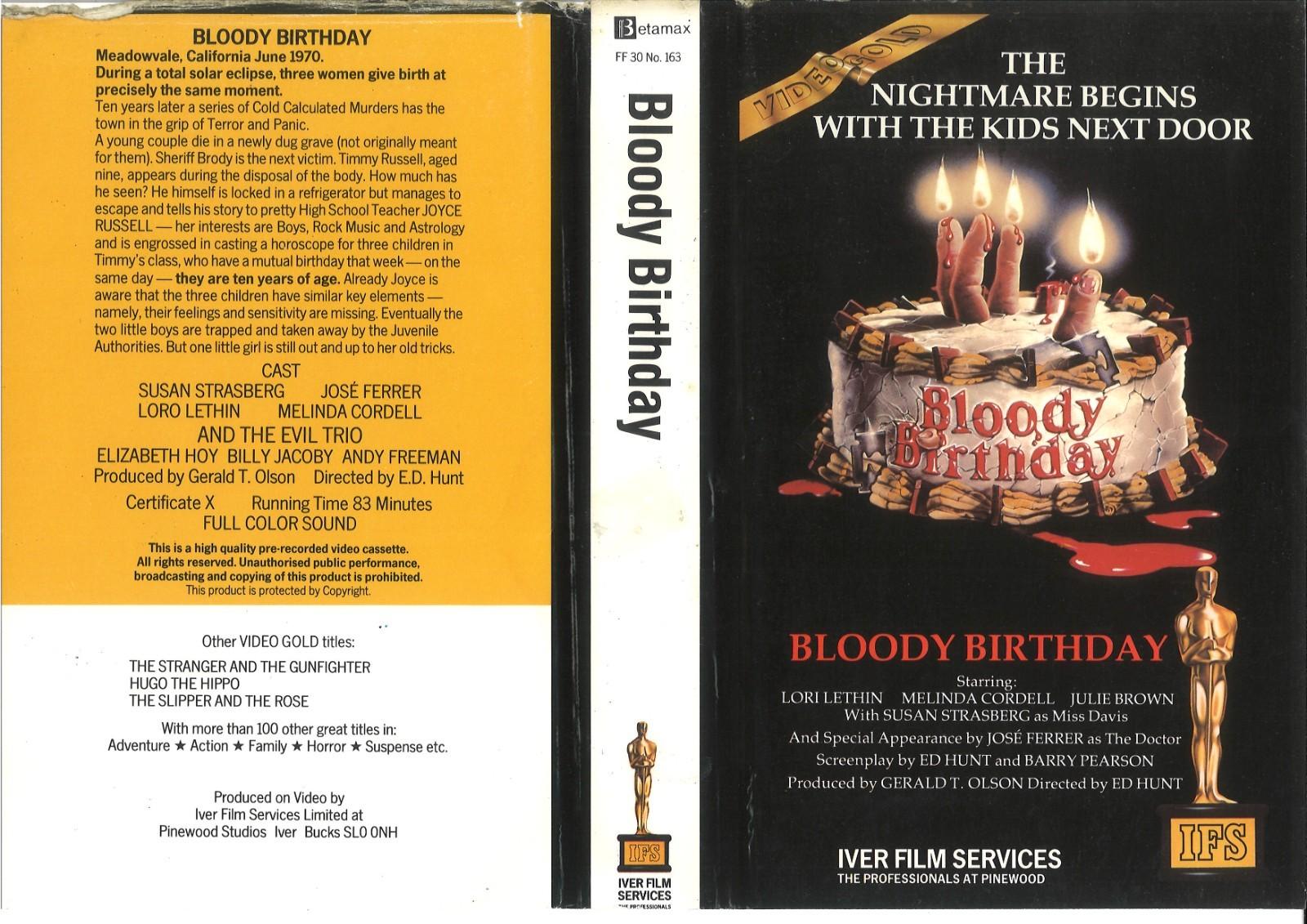 BLOODY BIRTHDAY (1) / UK PRE-CERT BETAMAX VIDEO SLEEVE/ IVER (IFS) VIDEO LABEL
