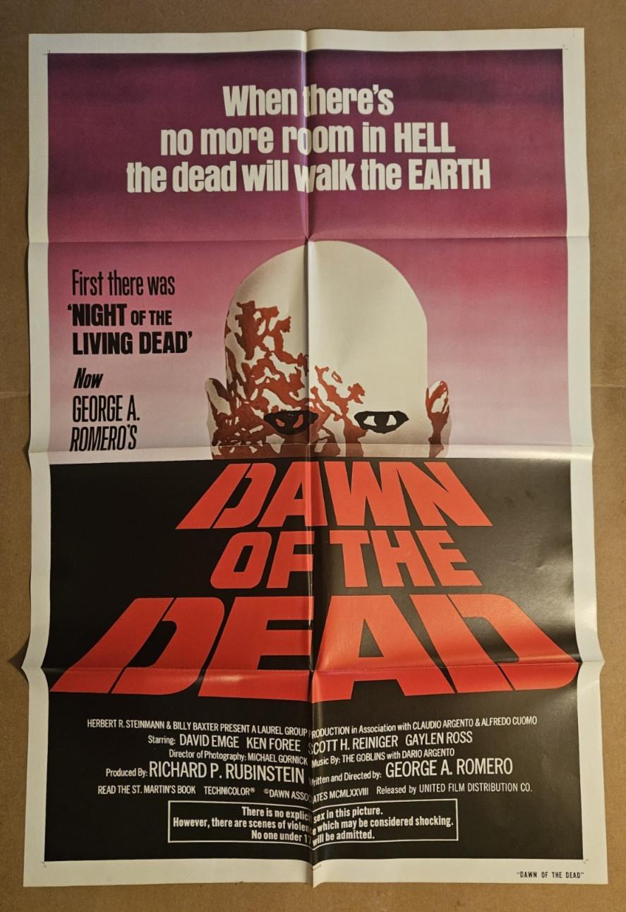 💀 DAWN OF THE DEAD 💀 1978 Original 27x41 1-sheet movie poster George Romero ⚰️