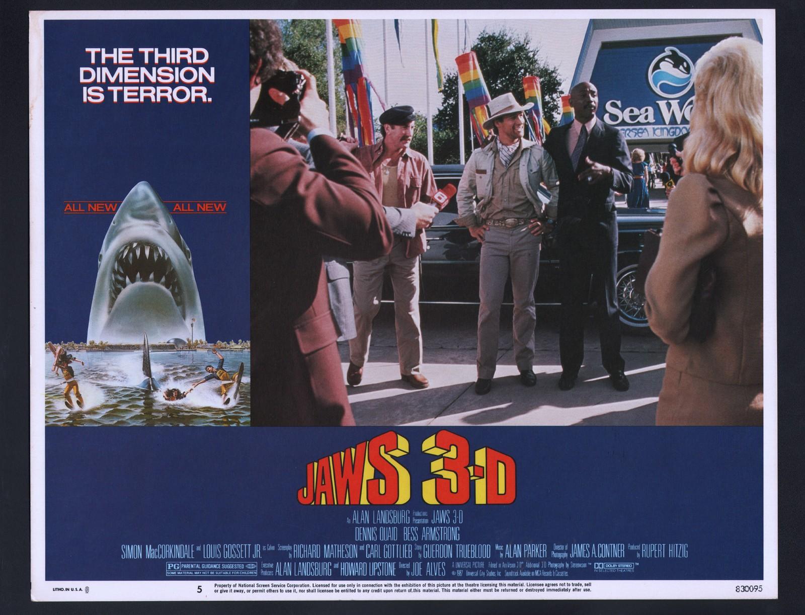 Jaws 3-D Lobby Card #5-1983-Dennis Quaid in front of Sea World 