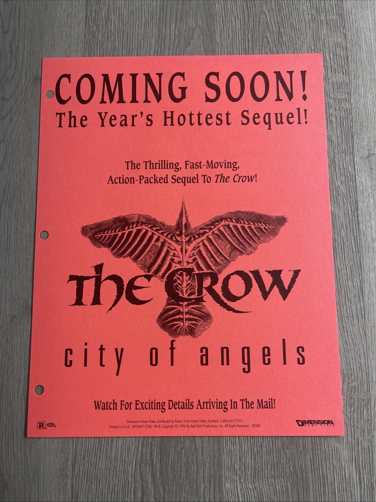 The Crow City Of Angels Original Press Kit Sheet 8.5x11” Video Store Promo CV JD
