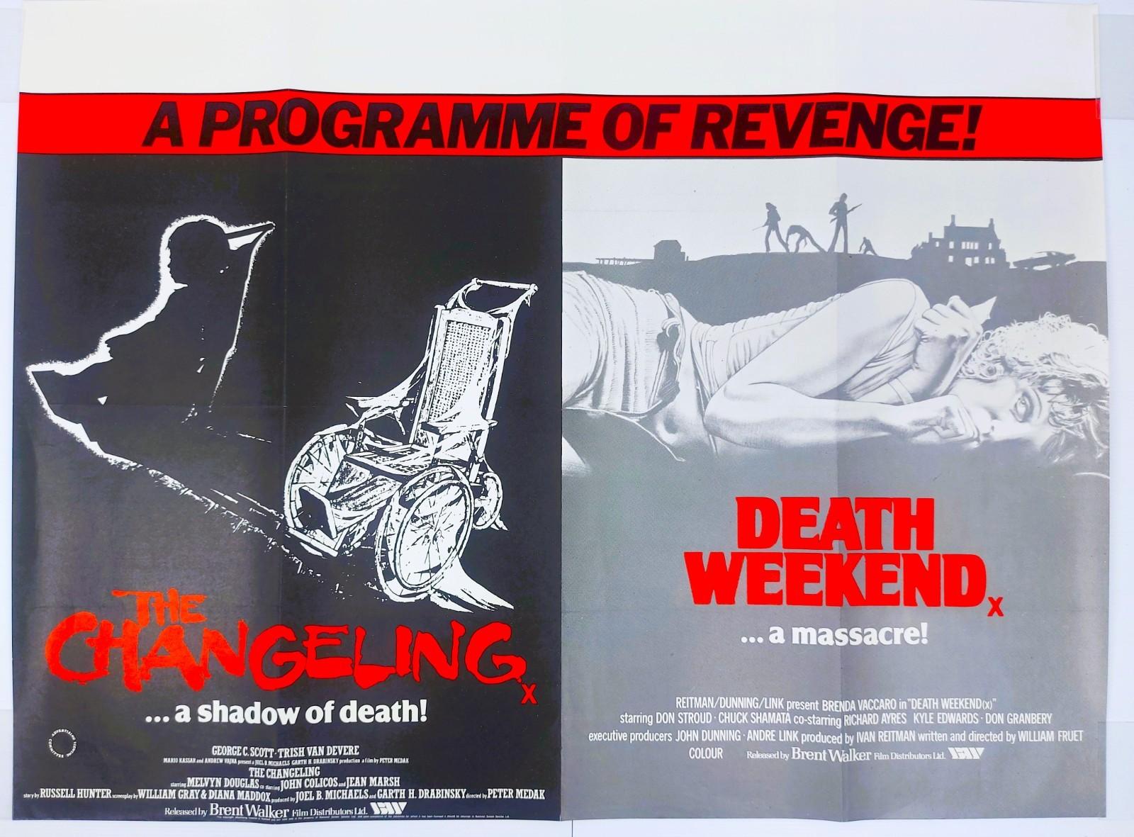 THE CHANGELING / DEATH WEEKEND ORIGINAL UK QUAD DOUBLE BILL FILM POSTER 1980/76