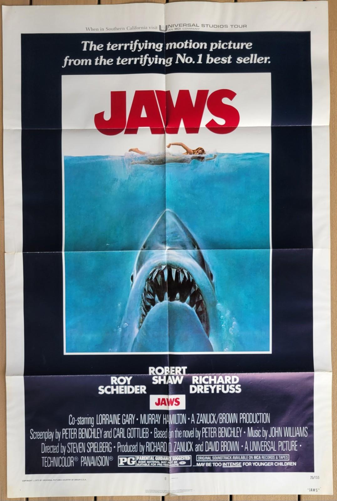 Original 1975 JAWS One 1 Sheet Movie Poster Steven Spielberg Vintage 75/155