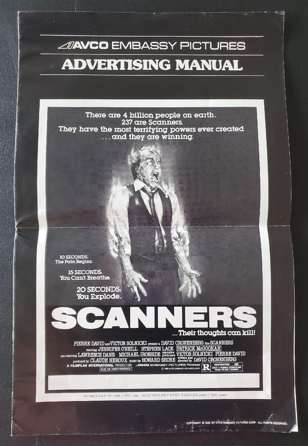 SCANNERS PRESSBOOK 1981 NO CUT OUTS 11X17 12 PGS JENNIFER O'NEILL STEPHEN LACK