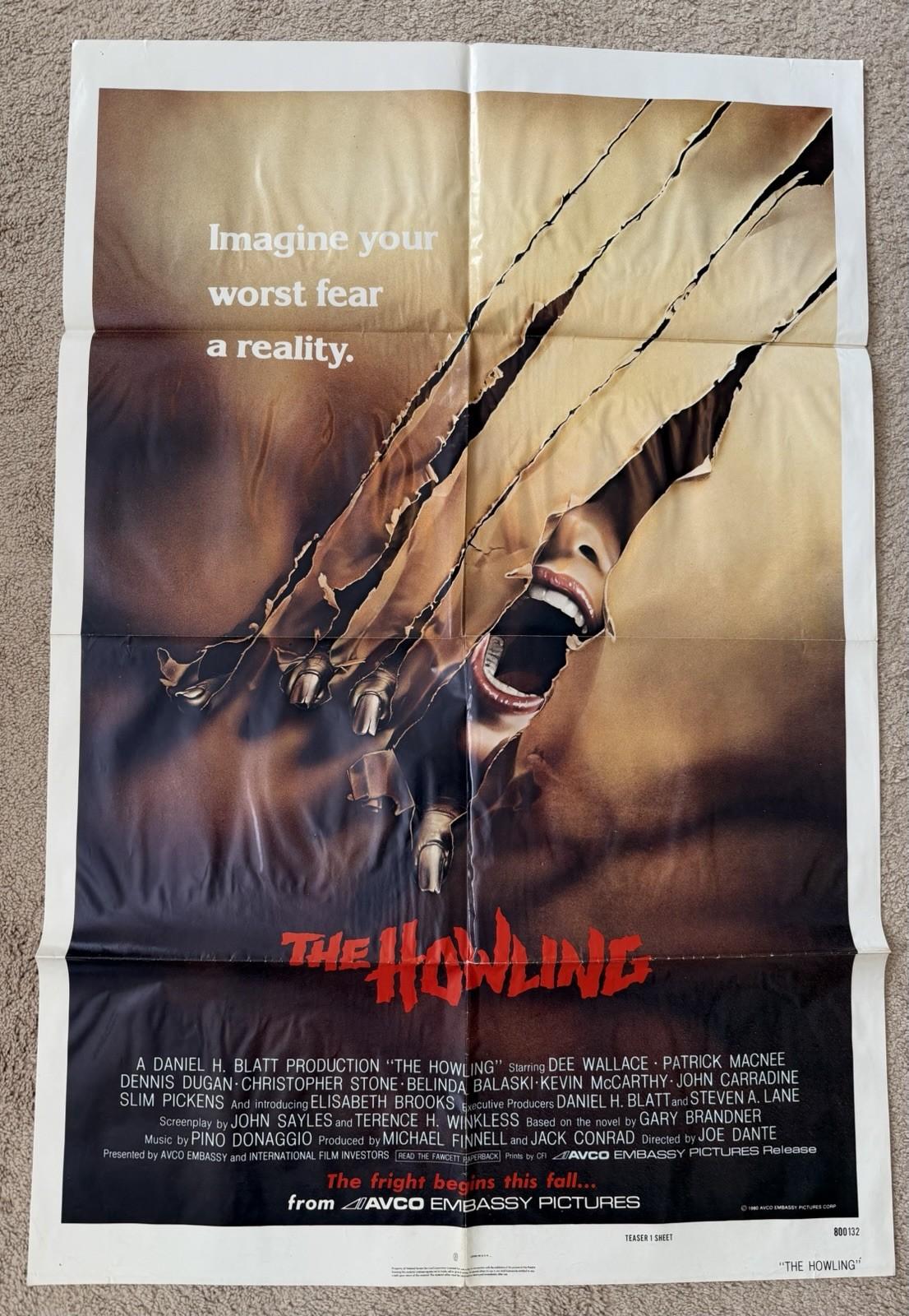 THE HOWLING original 1981 teaser one sheet movie poster JOE DANTE/DEE WALLACE
