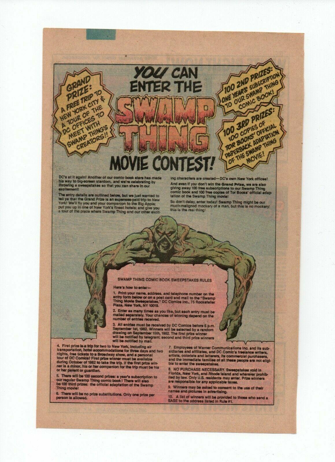 Original 1982 Comic Book Print Ad for The Swamp Thing Movie Contest DC Comics
