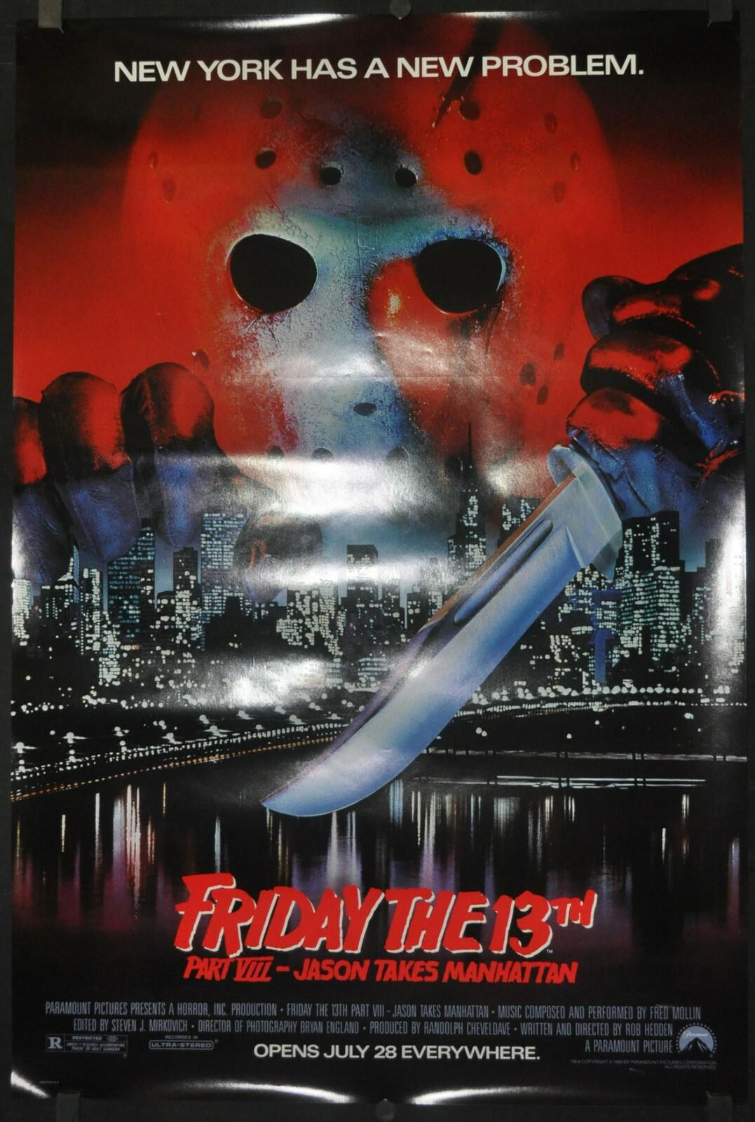 Friday The 13th PART VIII JASON TAKES MANHATTAN 1989 ORIGINAL 27X40 MOVIE POSTER