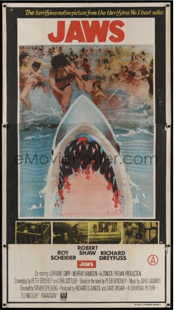 RARE Original 1975 Jaws Indian Three Sheet Poster