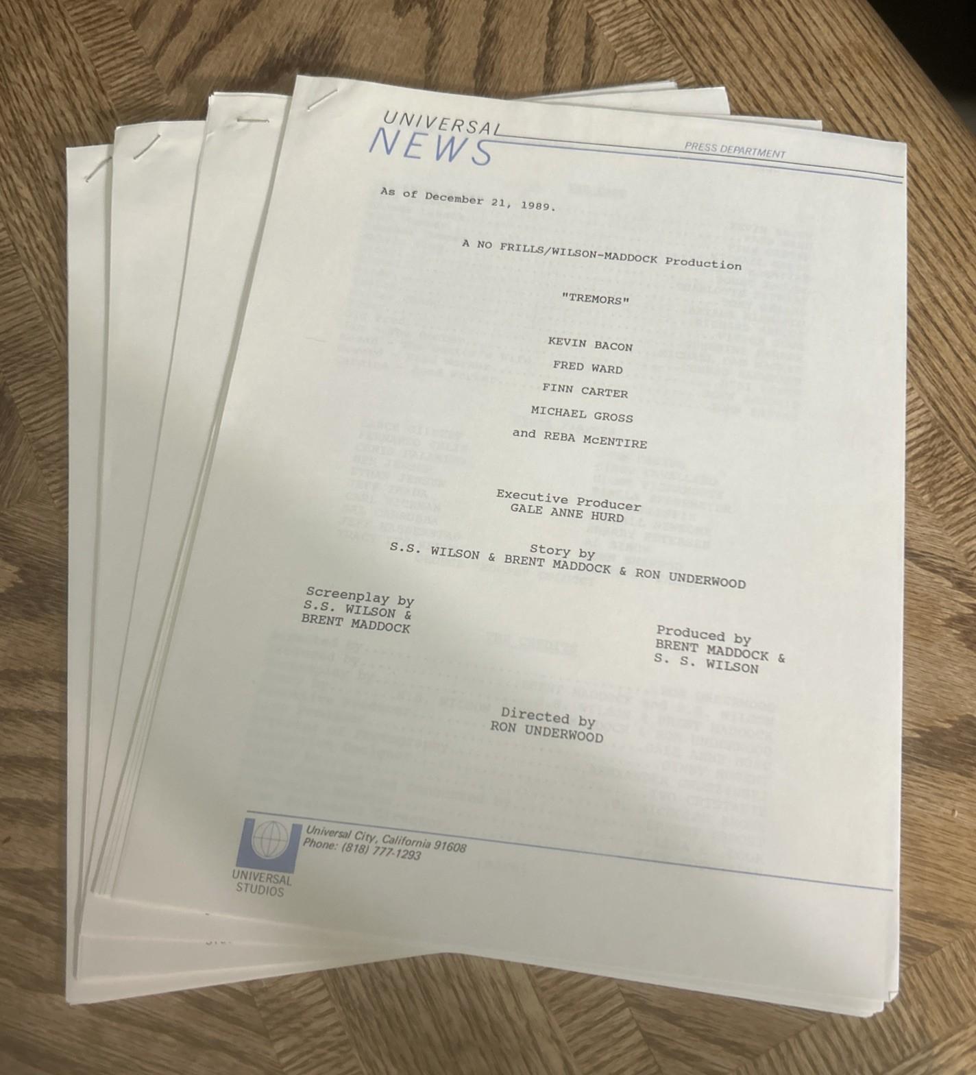 Tremors 1989 Original Universal Press Release Pages