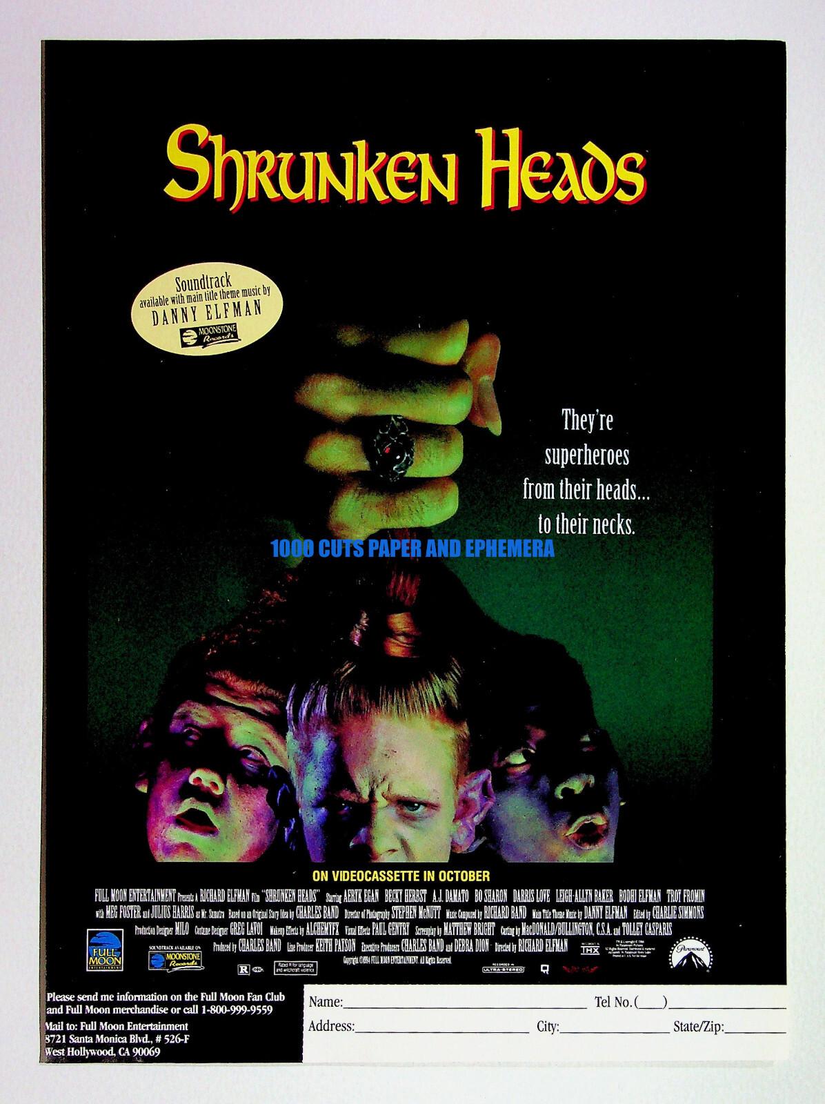 Shrunken Heads Paramount Full Moon Ent 1994 Print Magazine Ad Poster ADVERT
