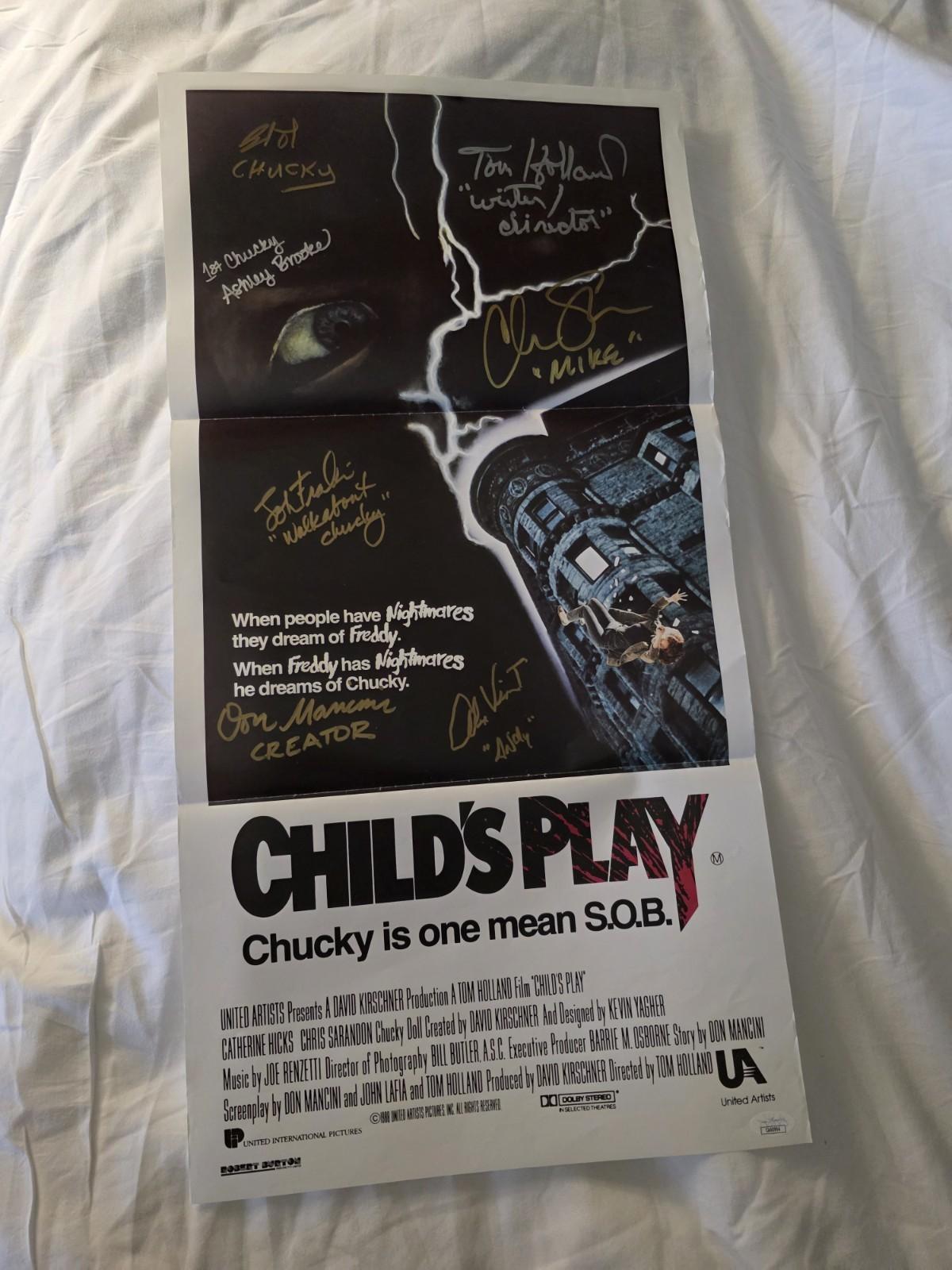 Child's Play 1988 ORIGINAL 13x26 AUSTRALIAN DAYBILL MOVIE POSTER AUTO'D x7 JSA