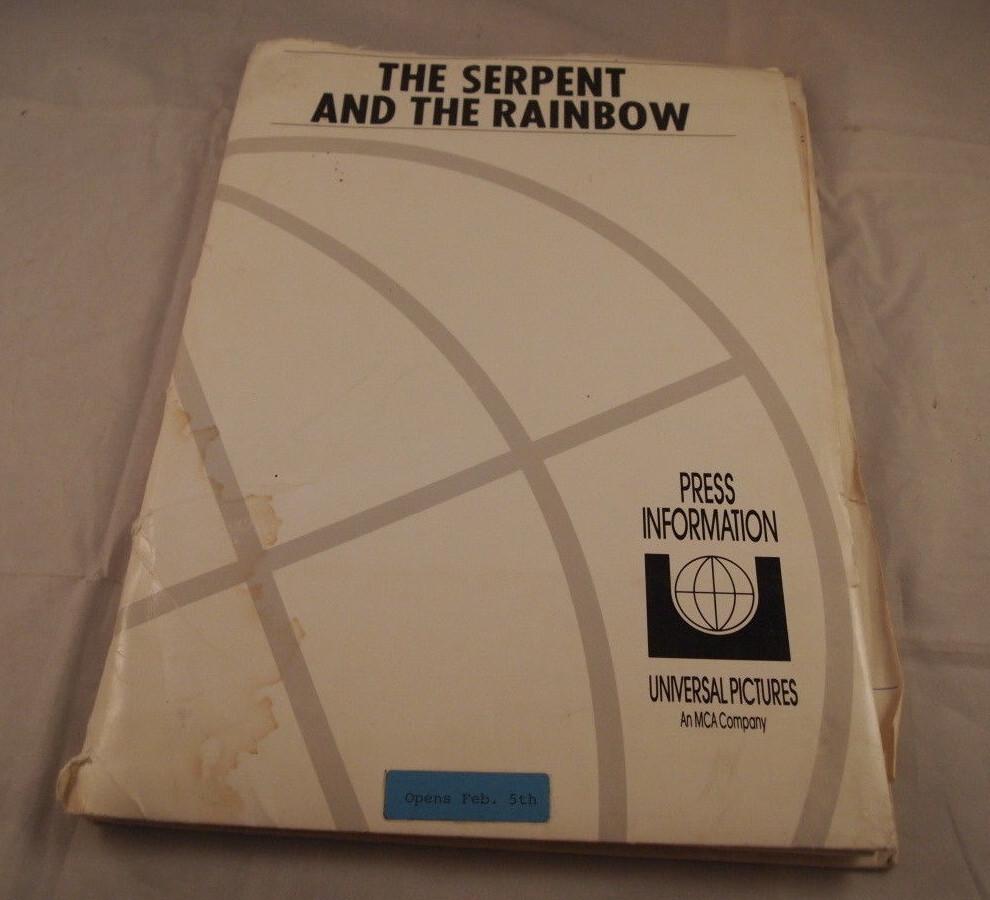 1988 The Serpent and The Rainbow Rare Press Kit with Folder/Pictures/Paperwork 