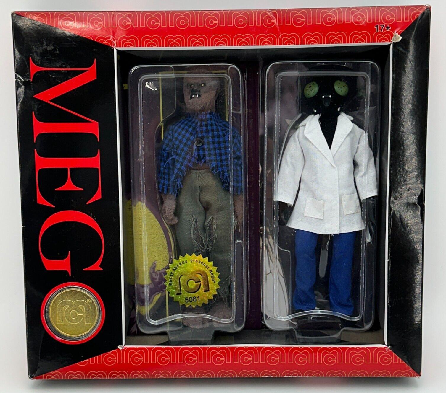 MEGO Action Figure Set The Fly Wolfman Horror Flocked Exclusive Coin New Sealed