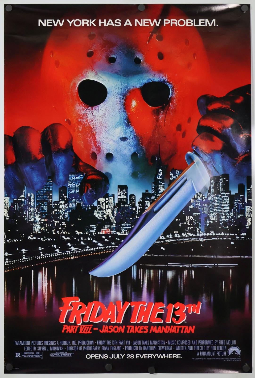 Friday The 13th Part VIII Jason Takes Manhattan original movie poster 27x40 Fin
