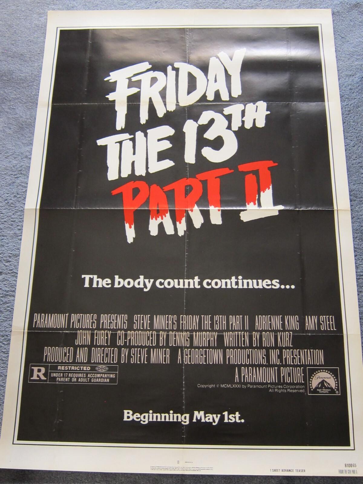 FRIDAY THE 13TH PART II 1981 Original SS 27x41" One Sheet Movie Poster Amy Steel