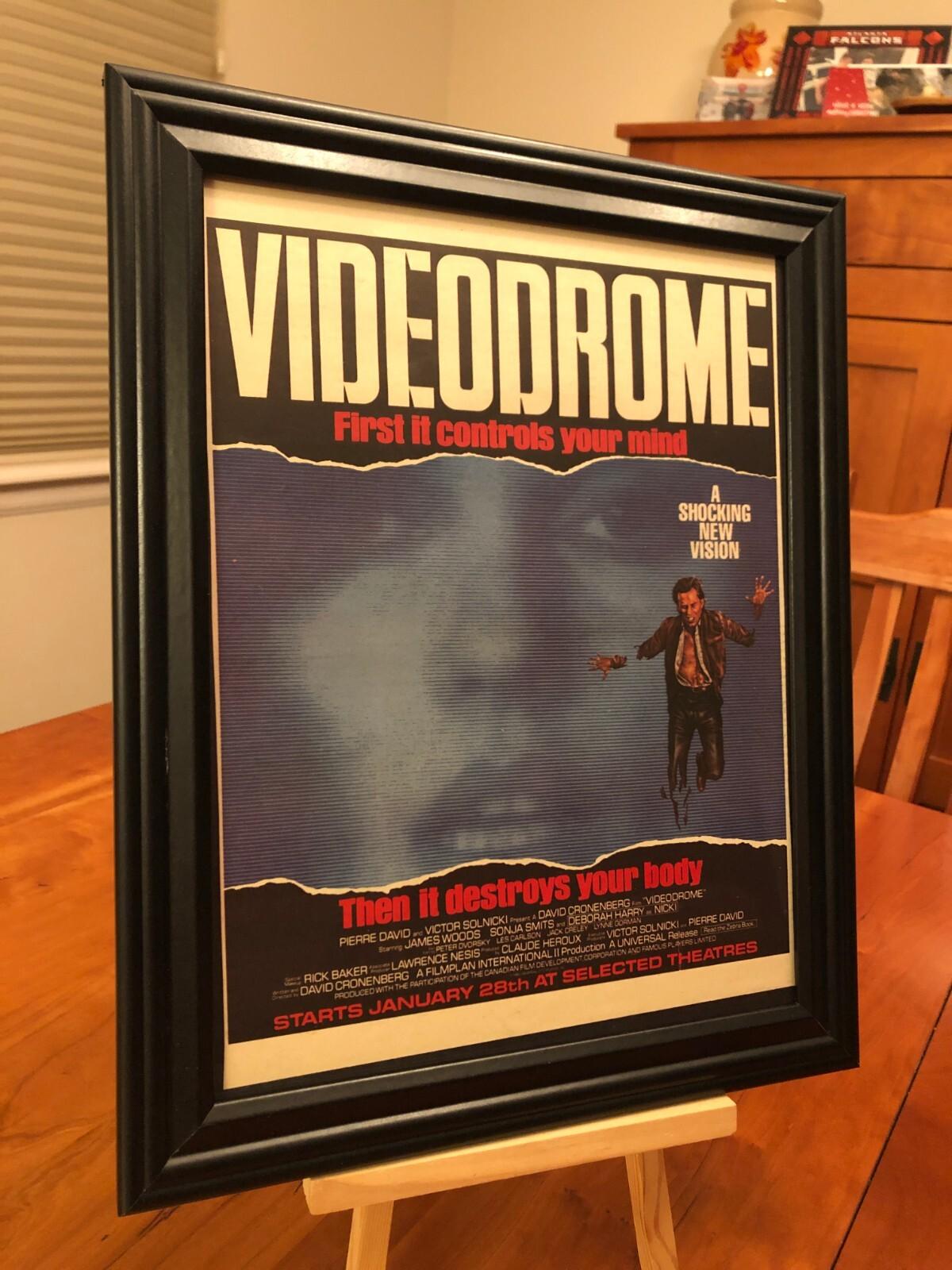 BIG 10x13 FRAMED "VIDEODROME" MOVIE (ORIGINAL 1983 THEATRICAL RELEASE) PROMO AD