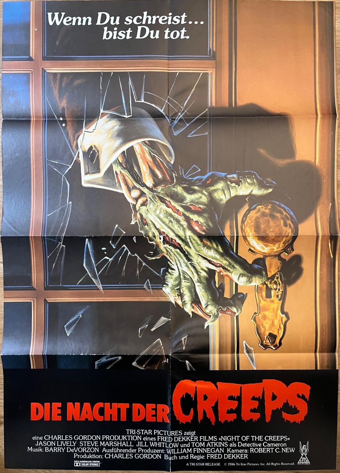 NIGHT OF THE CREEPS GERMAN movie poster 1986 Jason Lively Jill Whitlow Splatter
