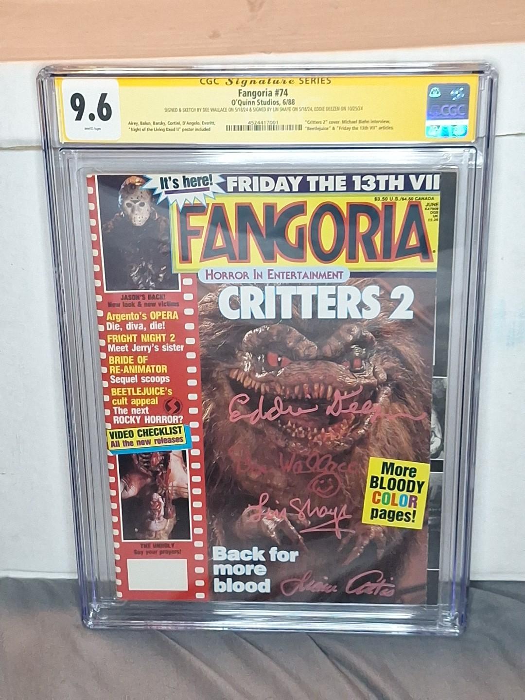 SIGNED LIN SHAYE, DEE WALLACE & EDDIE DEEZEN CRITTERS 2 FANGORIA 74 1988 CGC 9.6