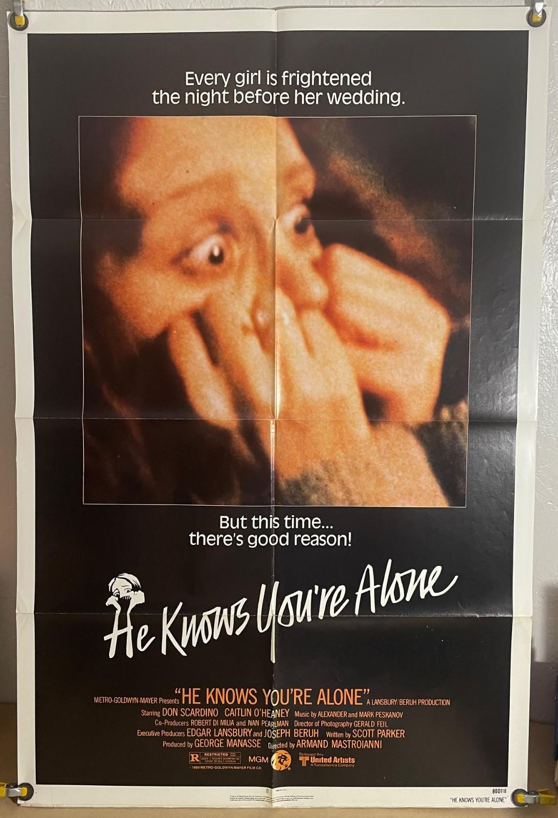 HE KNOWS YOU'RE ALONE FF ORIGINAL ONE SHEET MOVIE POSTER TOM HANKS SLASHER 1981