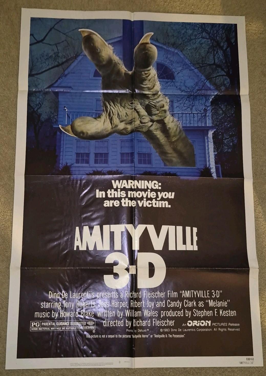 1983 Amityville 3-D Original US Movie Poster release Folded 830163  27" X 41"