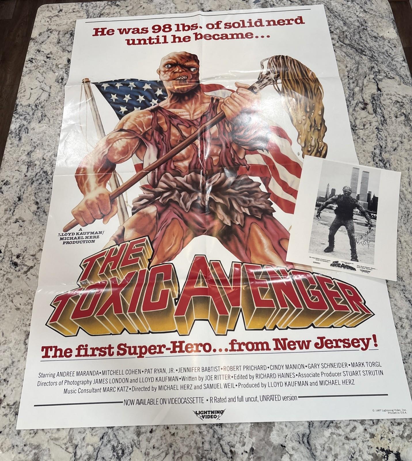 VTG The Toxic Avenger Original One Sheet Video Promo Movie Poster & signed Promo