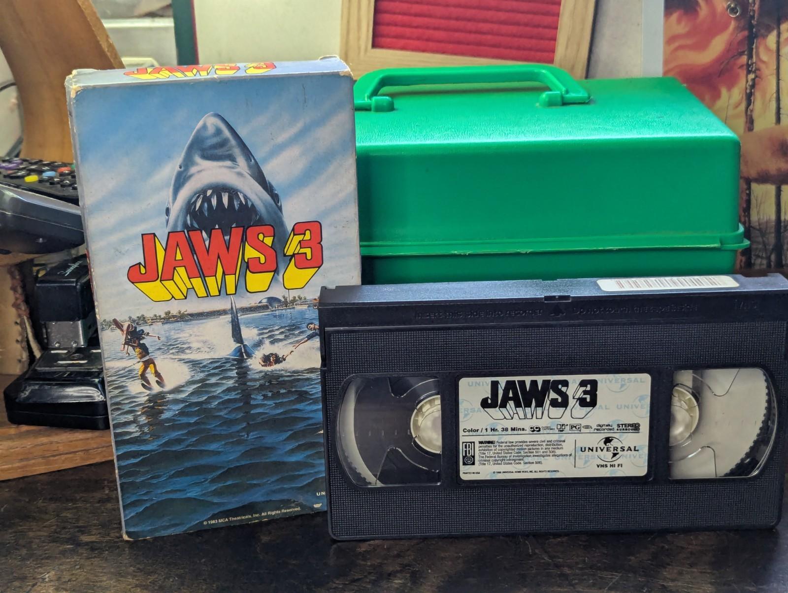 JAWS 3 (1983) VHS with 1998 Retro Sleeve (PG) Dennis Quaid Vintage Horror WORKS!