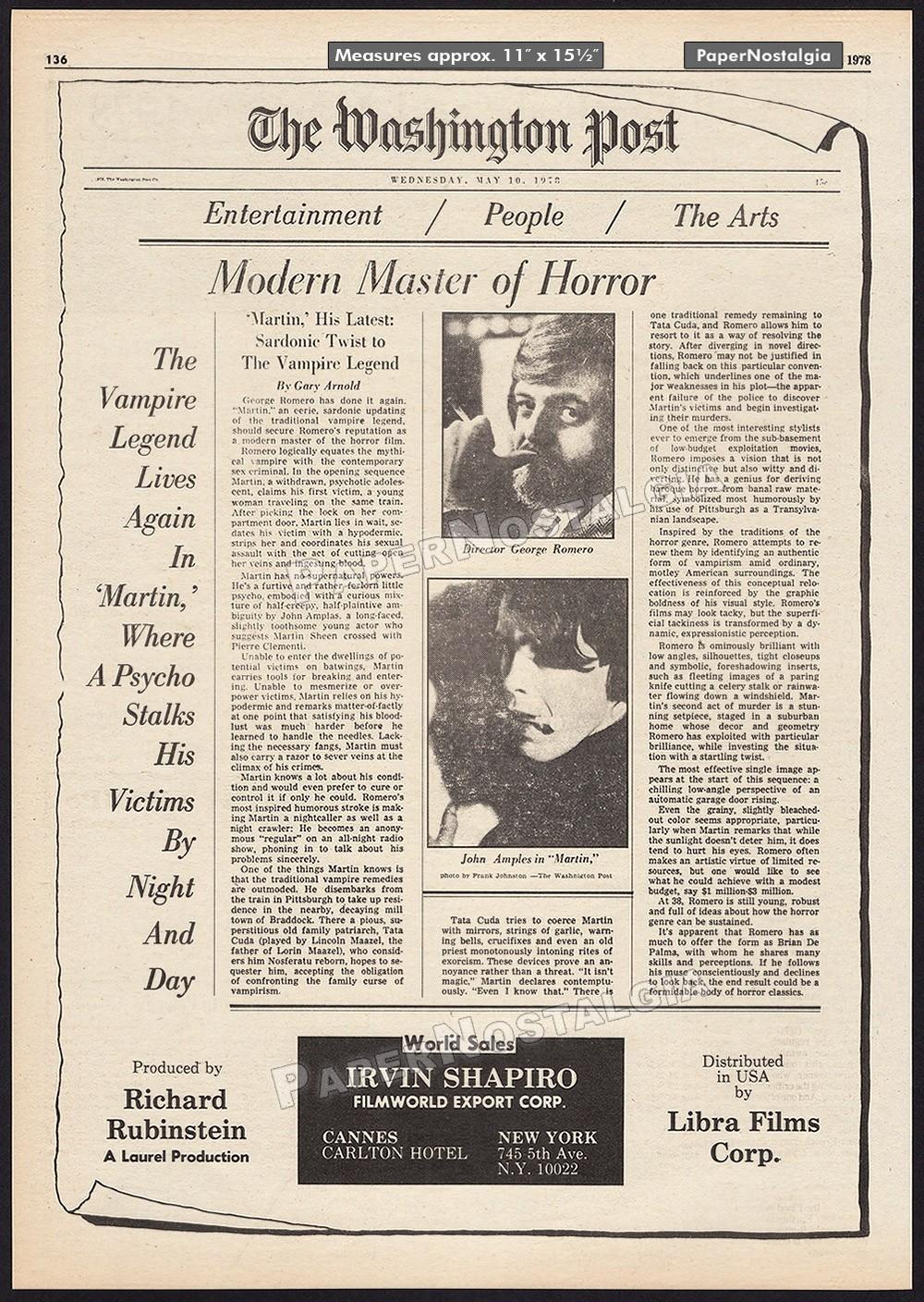 MARTIN - Original 1978 Trade AD / poster _ George A Romero _ John Amplas _ 1977