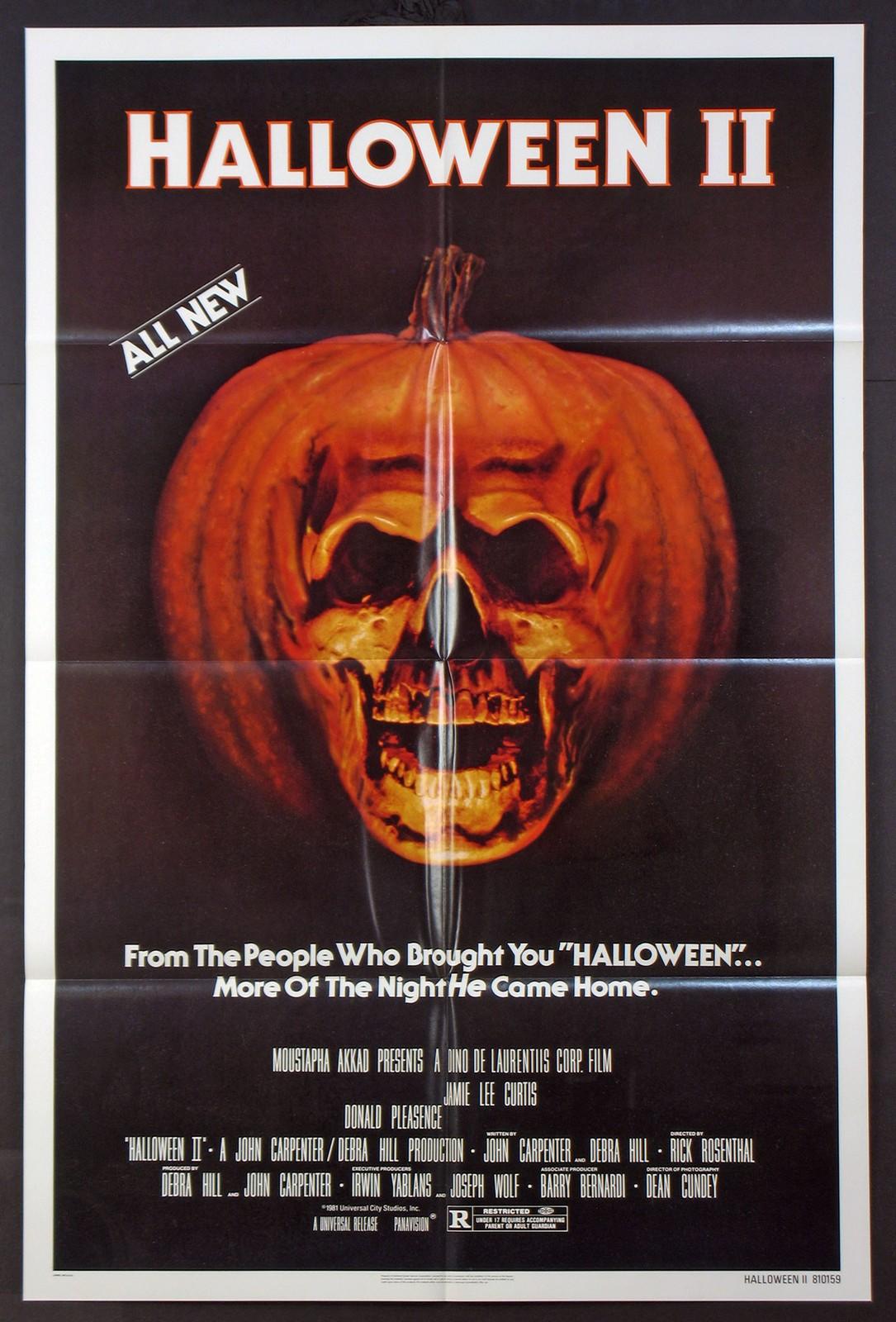 HALLOWEEN II 2 JOHN CARPENTER HORROR PUMPKIN SKULL ART 1981 1-SHEET NEAR MINT