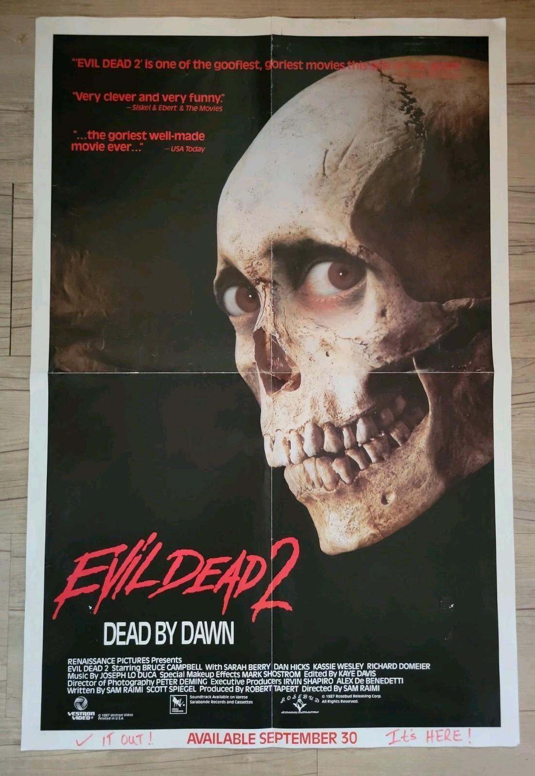 Original Evil Dead 2 Folded One Sheet Video Store Promo Poster Vestron 1987 VHS 