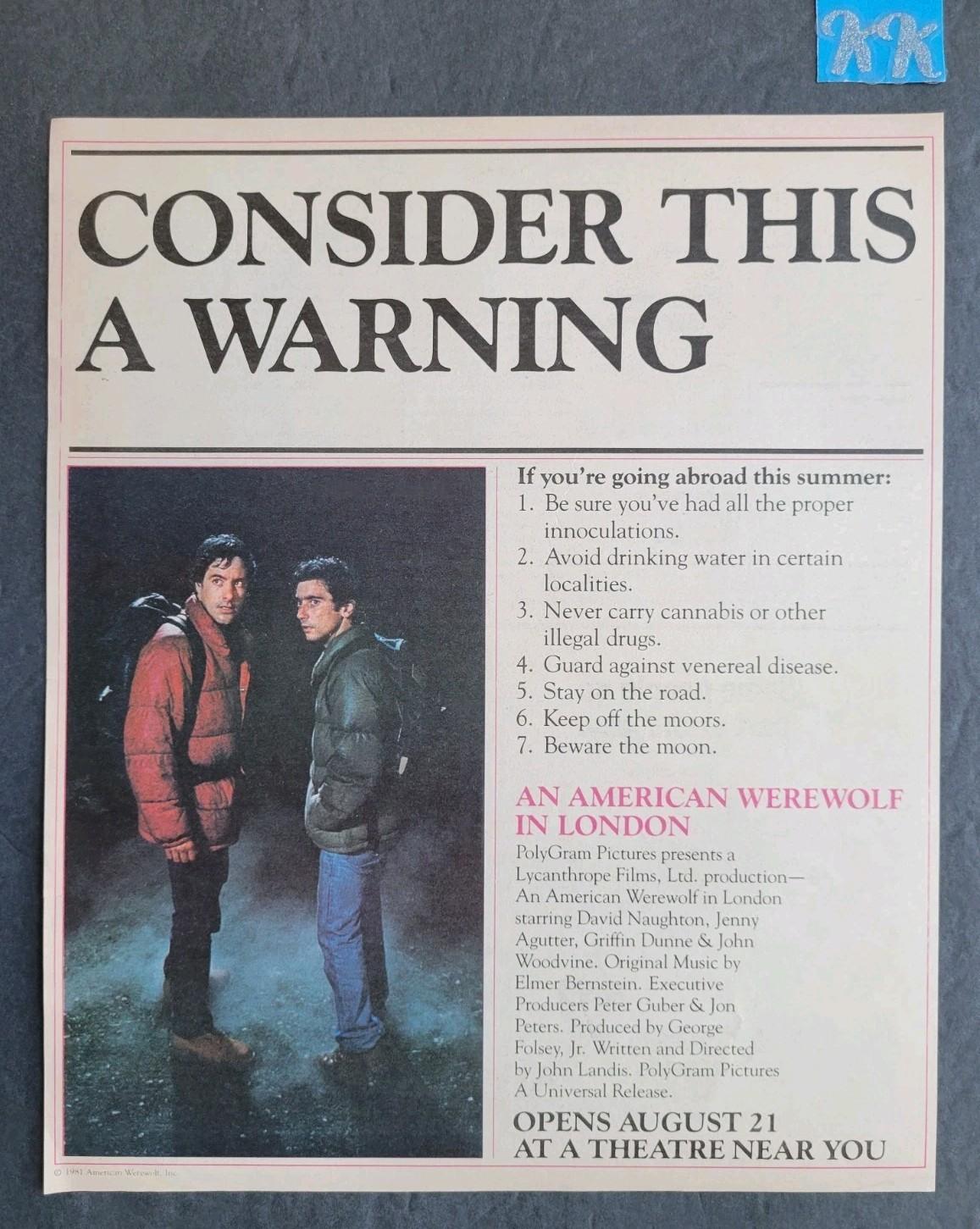 An American Werewolf In London Movie Promo Print Advertisement 1981