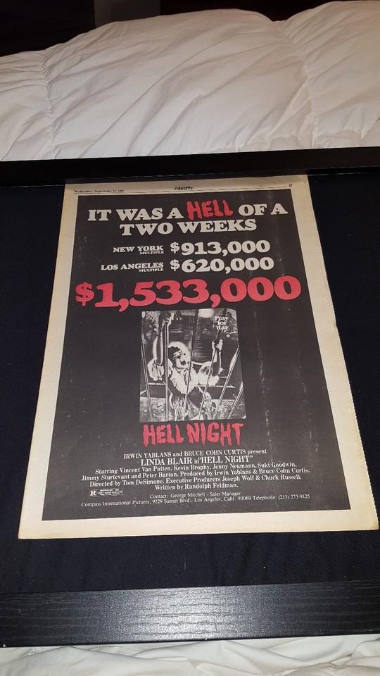 Hell Night Rare Original 1981 Box Office Promo Poster Ad Framed!