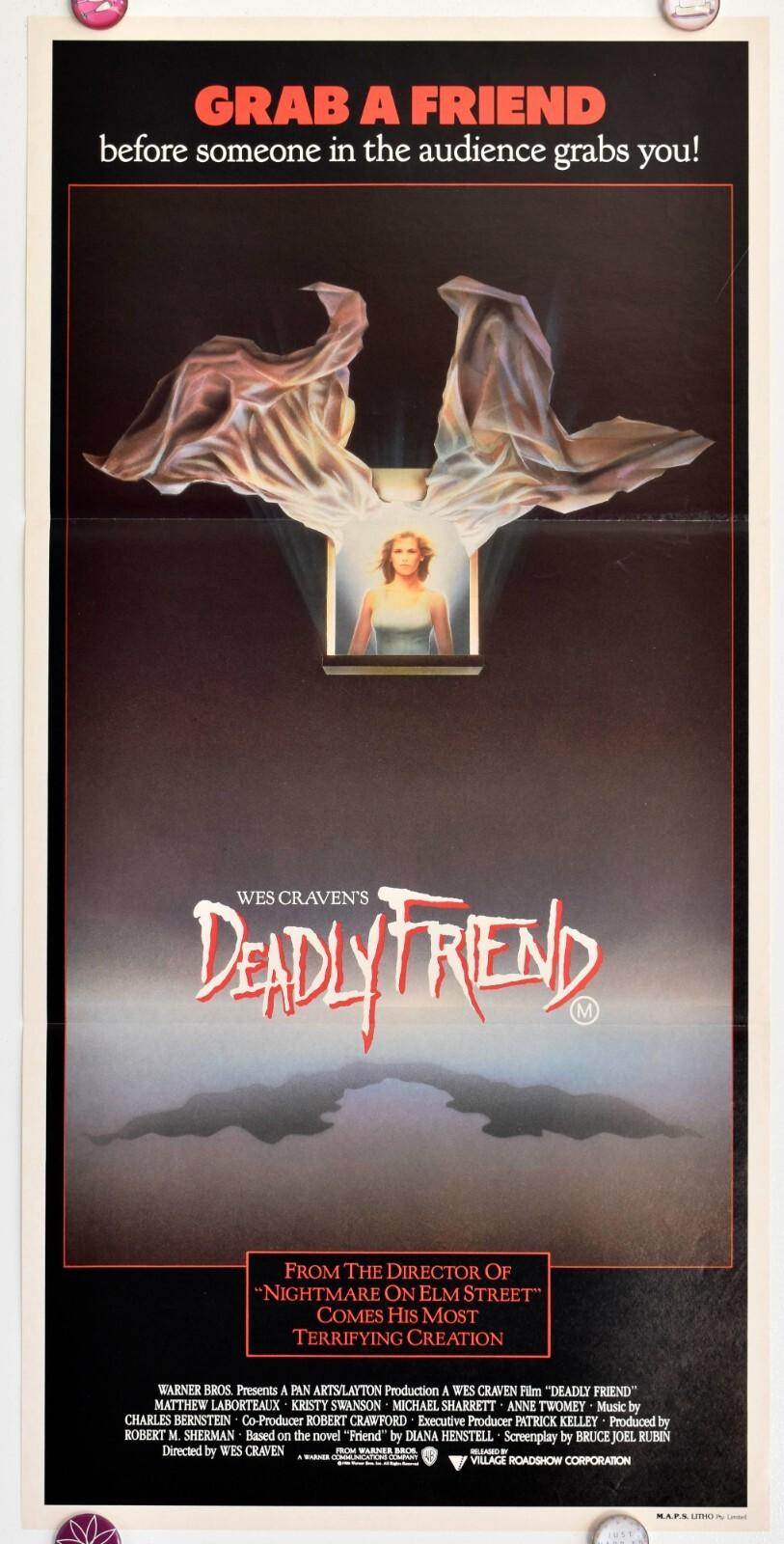 Deadly Friend Original 1986 Australian cinema daybill movie poster Wes Craven