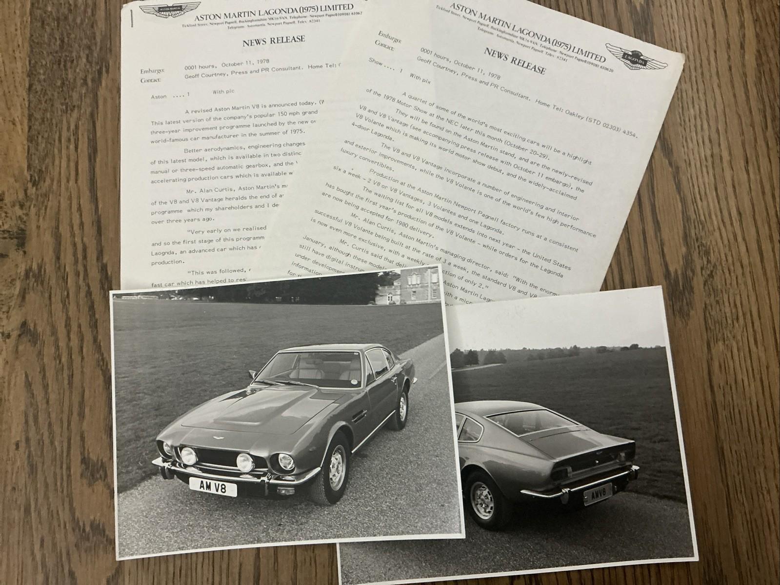 1978 ASTON MARTIN V8 VANTAGE ORIGINAL PRESS KIT BROCHURE