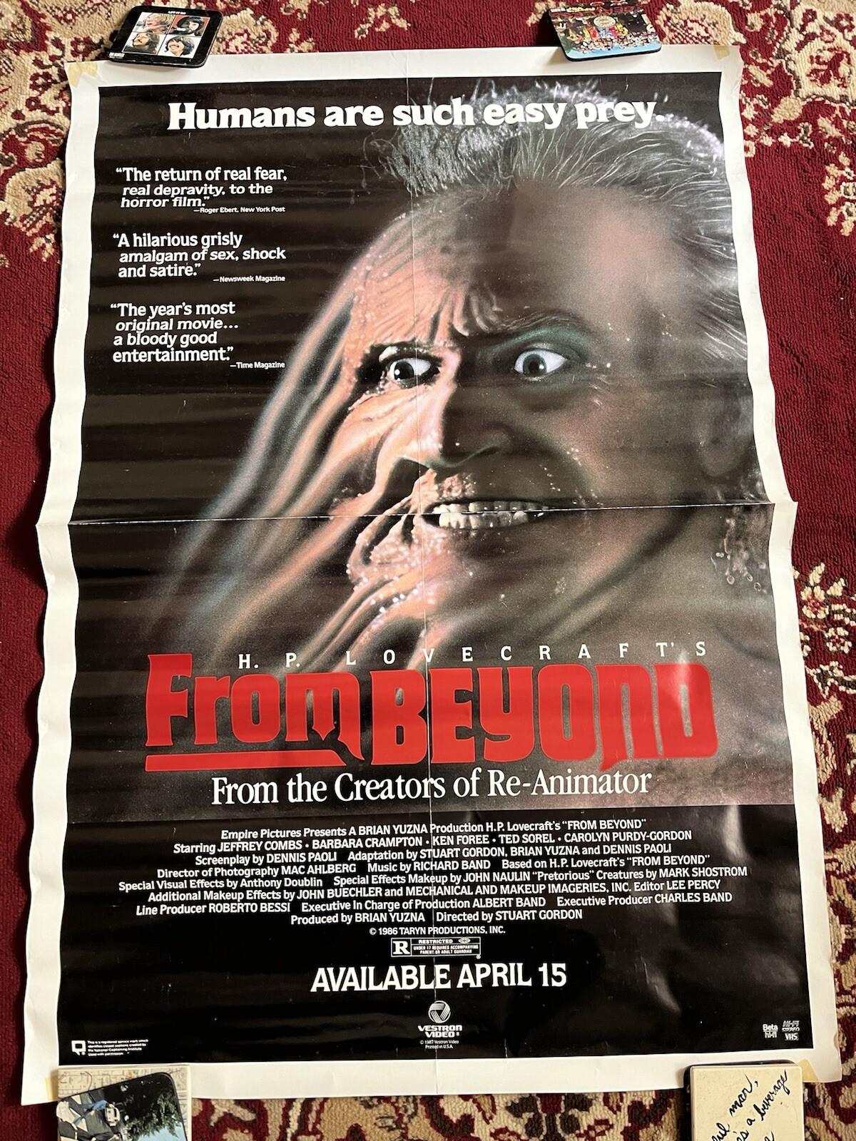 Original 1987 FROM BEYOND Video One Sheet Movie Poster  - 27X41 Rolled