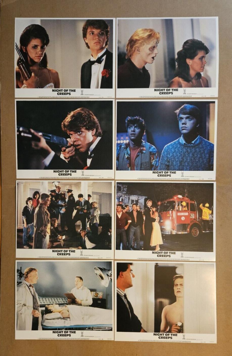 "NIGHT OF THE CREEPS" 1986 Original COMPLETE 11x14 Lobby Card Set of 8 💀zombies
