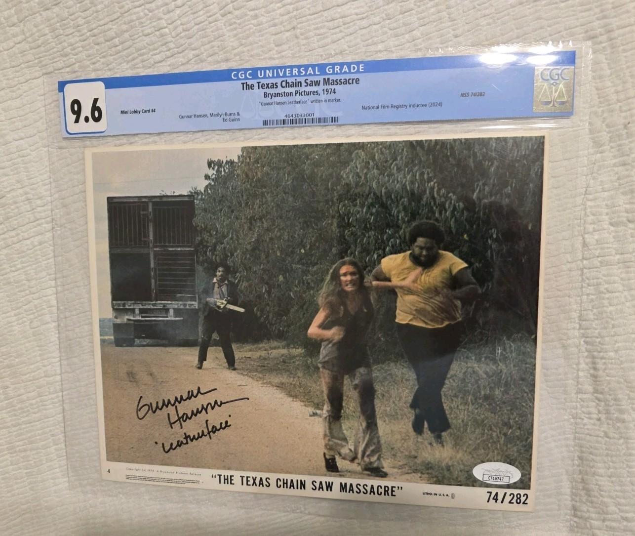 The Texas Chainsaw Massacre 1974 Lobby Card Signed Gunnar Hansen JSA & CGC 9.6 !
