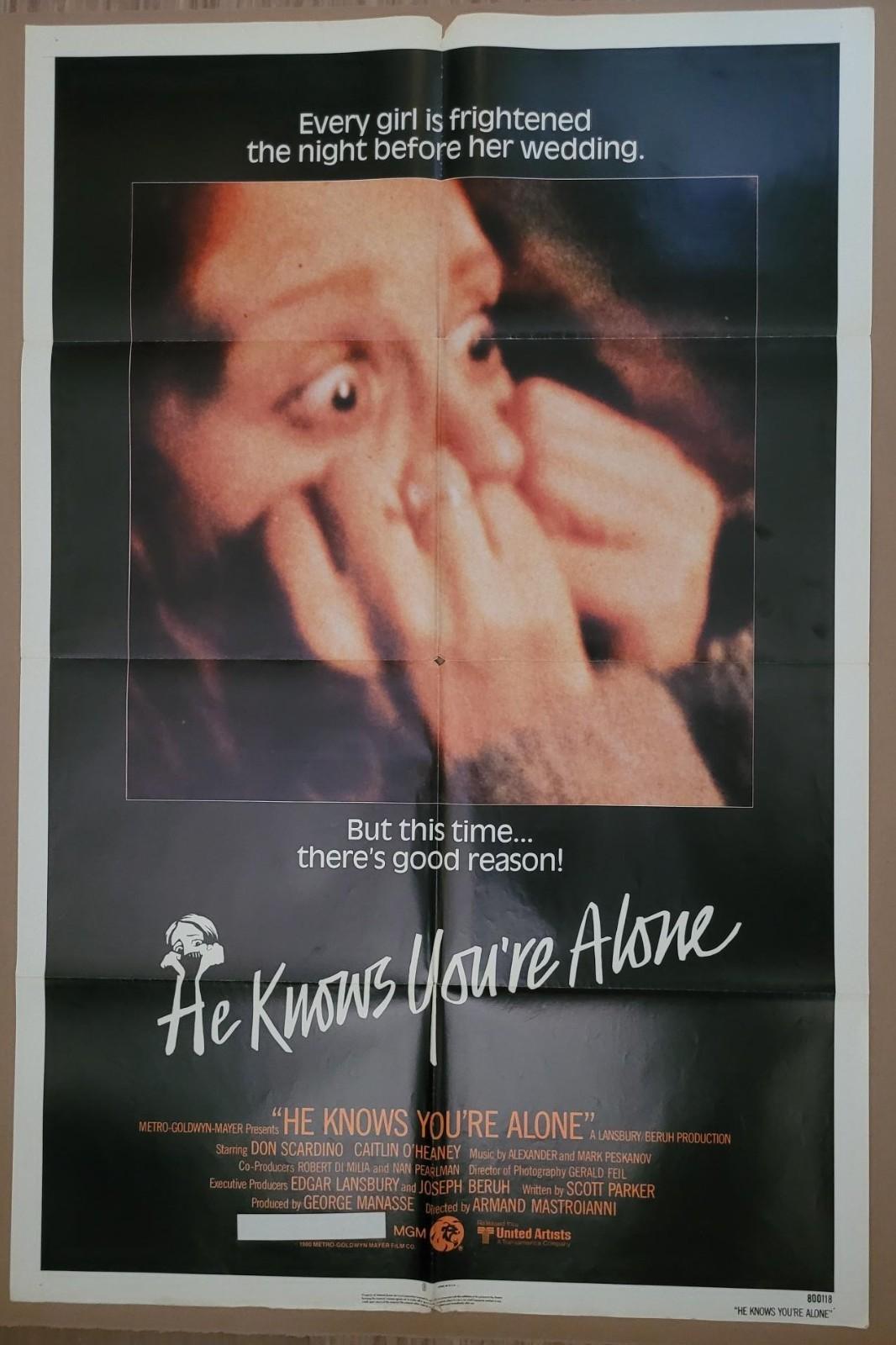 HE KNOWS YOU'RE ALONE 1980 ORIGINAL MOVIE POSTER (FINE) 27X41 TOM HANKS DEBUT