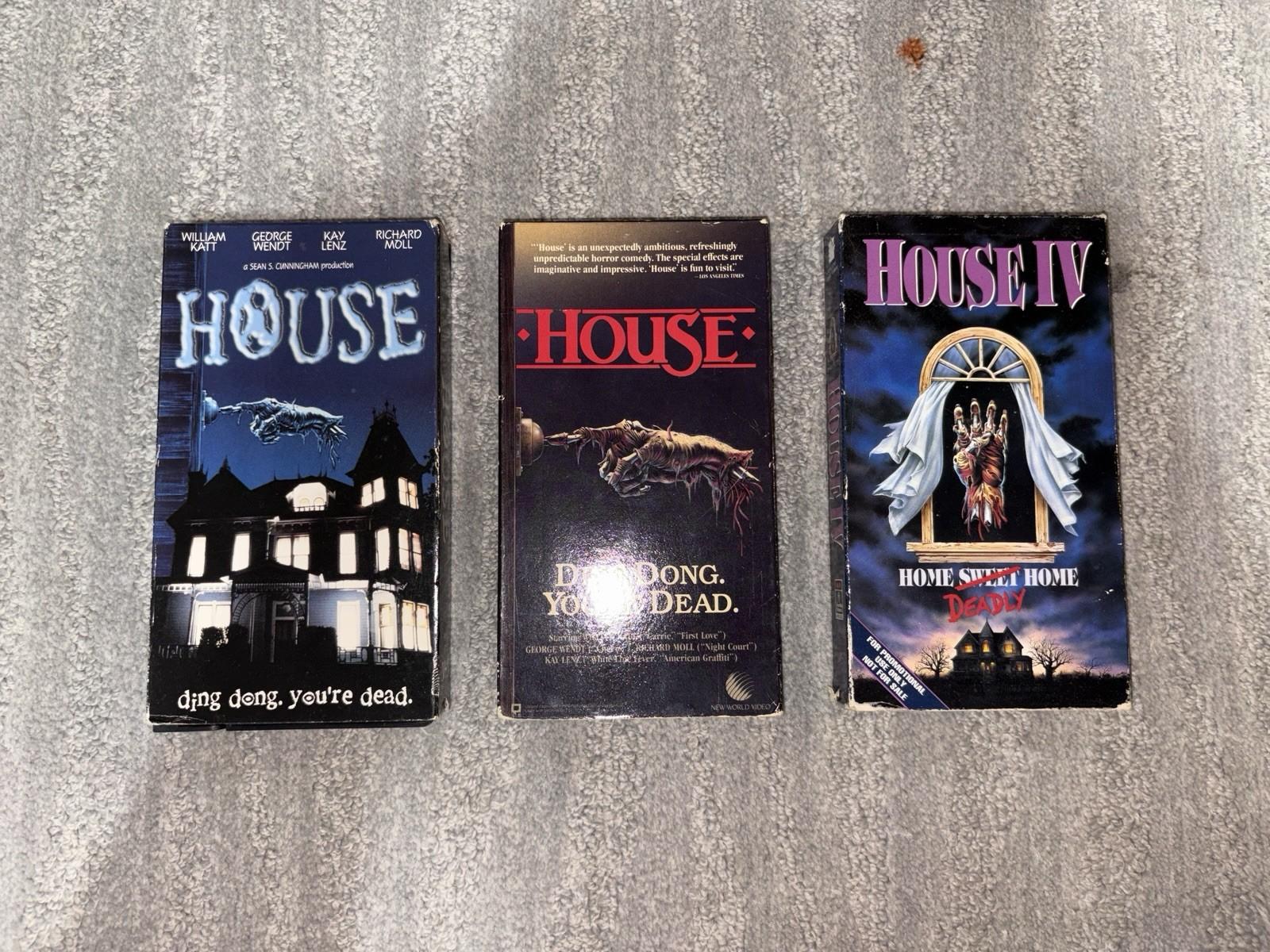 House Horror VHS Lot - (2) House I & (1) House IV Rare Promo Screener.