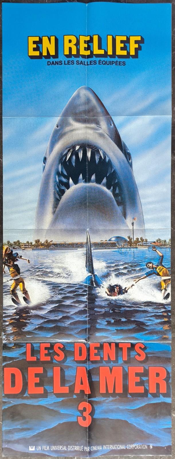 JAWS 3-D Dennis Quaid Horror very rare ORIGINAL french door movie poster